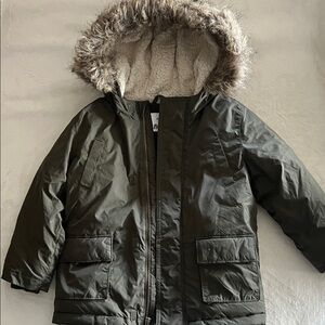 Old Navy Olive Green Hooded Puffer with Faux Fur Trim